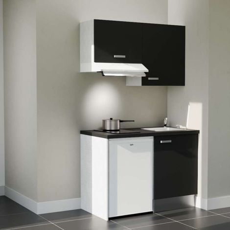 Kitchenette K01L-PT - 120 cm - plan stratifié, évier inox, électroménager inclus (1/5)