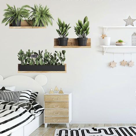 Stickers muraux plantes en pot, papier peint naturel à faire soi-même pour décorer chambre, salon, mur TV, cuisine (1/5)