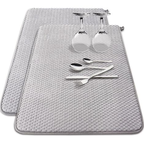 Set di 2 tappetini asciugapiatti in microfibra, ultra assorbenti, 61 x 43 cm, grandi tappetini asciugapiatti per ripiani, lavelli, scolapiatti, grigi