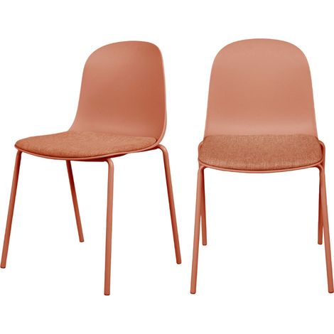 Lot de 2 chaises en tissu et métal pieds terracotta - Terracotta - Linda