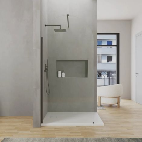 Cabine de douche à l italienne en arc de 100 cm avec profilé en gun metal brossé et verre transparent de 8 mm easy clean h200 Nusa (1/4)