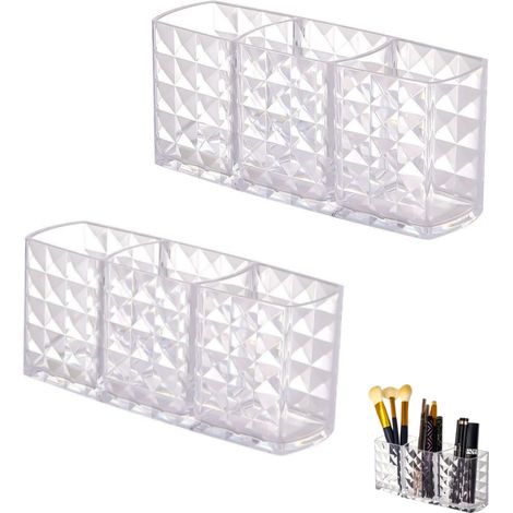 2 Pièces Boîte Rangement Maquillage Organisateur, 3 Compartiments en Acrylique pour Pinceaux, Eye-Liner, Rouge à Lèvres