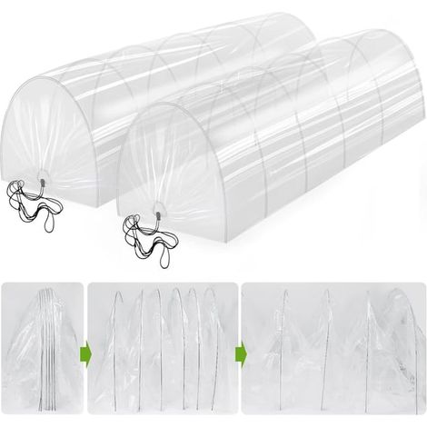 Lot de 2 serres tunnel 2 en 1,300 x 45 cm, mini serres, tunnel de jardin avec arceaux, protection contre les insectes, film pour canal de plantation (1/5)