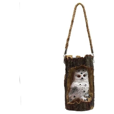 Lanterne solaire de jardin, lampe solaire à suspendre avec corde, lampe d'extérieur étanche en forme de souche de hibou pour terrasse, cour, allée, décoration(10 x 18cm)