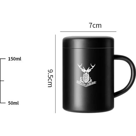 Mug isotherme noir 150 ml avec couvercle, en acier inoxydable 304, résistant aux chocs. (1/5)