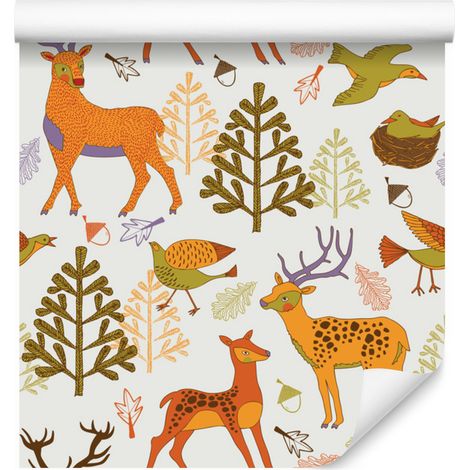 Bellissima carta da parati con animali del bosco per soggiorno e camera da letto, 50x1000 cm (1/5)