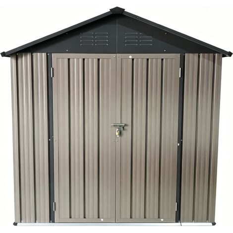 Gartenhaus aus verzinktem Metall, 6 x 4 ft, braun-schwarz, mit Satteldach und Bodenrahmen (1/5)