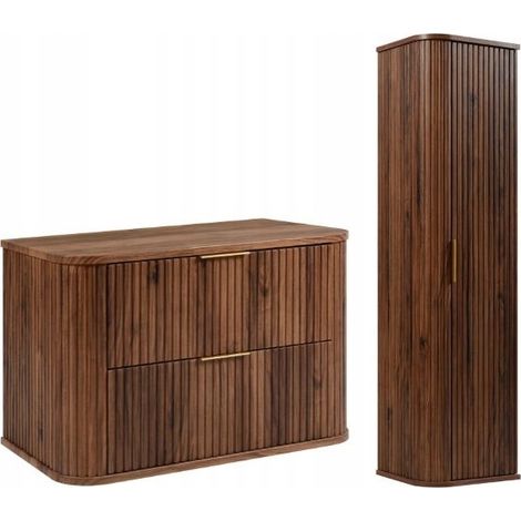 Hängende Waschtischunterschrank Hoch - 80,4 cm - Eiche Haselnuss - Modernes Design - Praktisch und elegant (1/5)