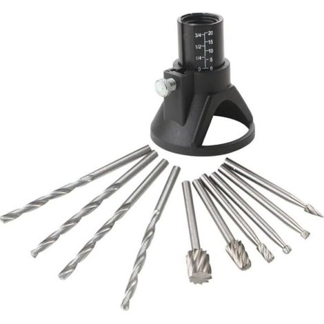 Kit per il taglio di tavole di legno con utensili rotanti, fresa multiuso in HSS, accessorio per foratura e fresatura, posizionatore di precisione per taglio rotativo, 11 pezzi. (1/4)