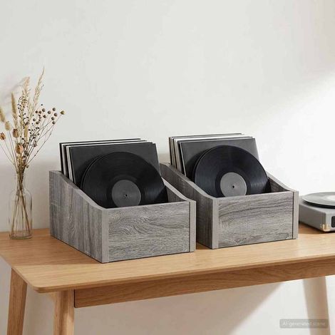 vidaXL LP Record Box 2 pcs Grey Sonoma 23 x 33 x 16 cm Engineered Wood (1/5)