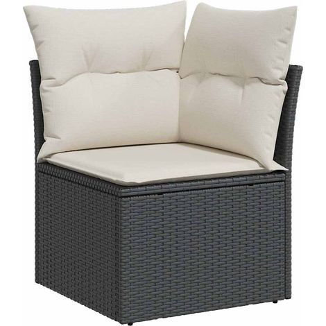 Canapé d'angle de jardin Divan de jardin avec coussins noir résine tressée (1/5)
