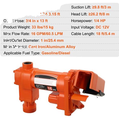 Bomba de transferencia de combustible, alto caudal, construcción duradera, 16 GPM (1/2)