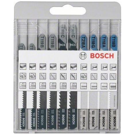 Bosch – Lot de 10 lames de scie sauteuse – 6 pour bois dur et 4 pour métal – T 119 BO, T 119 B, T 111 C, T 218 A – Coupe nette sans éclat