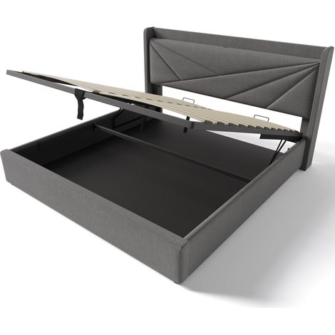 Lit double coffre 140 x 200 cm gris avec tête de lit USB et USB-C MODENUIT (1/5)