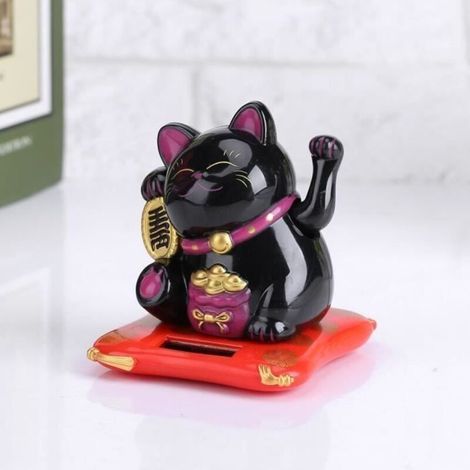 pair Maneki-neko solaire mignonne ondulant Décoration de chat pour maison-bureau-voiture(noir)---RAC (1/3)