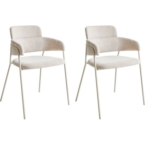 Set di 2 sedie da pranzo imbottite con braccioli Design moderno Base in metallo Beige chiaro Paonia
