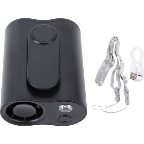 Waist fan with LED light, rechargeable, silent, portable, neck-hanging, for summer, outdoor camping, sports, black (1/5)