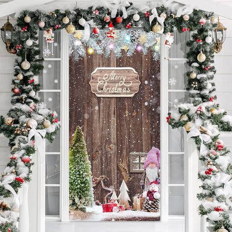 Türbanner „Frohe Weihnachten“, Holzkulisse, Paillettenstoff, Türdekoration zum Einpacken für die Tür, Schneeflockenmotiv, Weihnachtsdekoration, Türhänger
