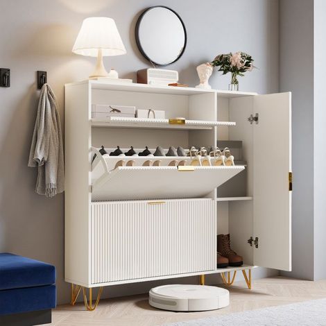 Mobile per scarpe 4 porte bianco 110x24x114 cm – armadio d'ingresso in legno anti-ribaltamento