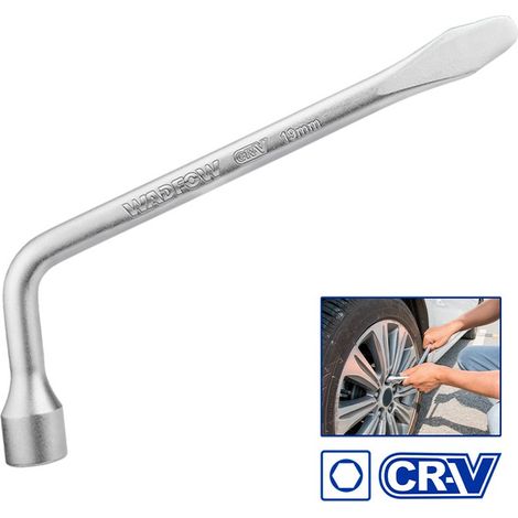 Llave para Ruedas WADFOW 17mm Forjada Acero CR-V 300mm Cromada con Destornillador