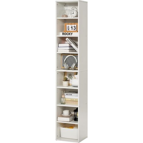 Bibliothèque étroite à 8 Niveaux, bibliothèque de Rangement Haute Ouverte en Bois avec étagère réglable en Hauteur, 180 cm, étagère de Rangement autoportante pour Chambre, Salon, Bureau, Blanc (1/5)