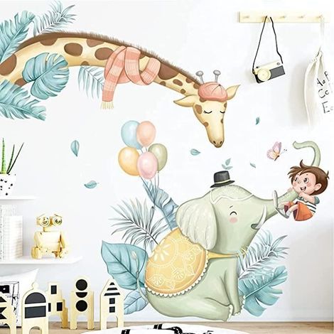Muraux Animaux Forêt Arbre Autocollant Mural,WOVTE Sticker Mural Animal pour Chambre d'enfant - (H:93cm) (1/4)