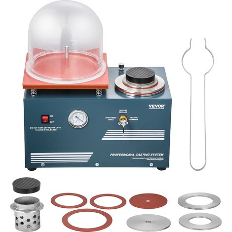 VEVOR Machine de Fonte a la Cire Perdue sous Vide, Machine pour Moulage de Precision 290 W, avec Port deInjection Pratique, Manometre de Precision, Equipement pour Coulee de Bijoux Fusion de Metaux