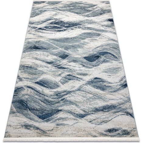 DISTIN 0849A marineblau / blau / weiß moderner Teppich - Wellen, Vintage, Fransen blue 160x230 cm