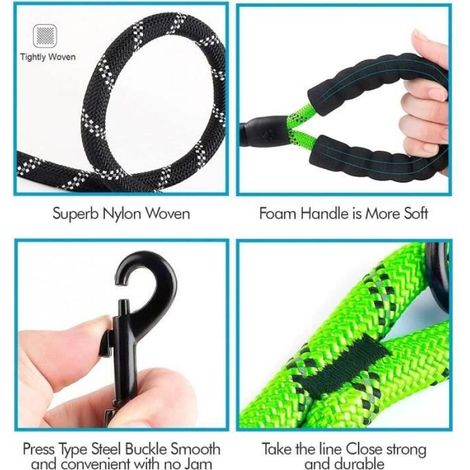 Guinzaglio per cani robusto e comodo in nylon, rotondo, con doppia impugnatura, verde brillante - ALTRO (1/3)