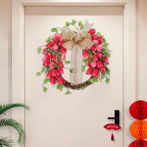 Guirlande En Maille - Fleur Artificielle En Forme De Cœur - Décoration De Porte D'Entrée Pour La Saint-Valentin - 40 Cm - 1 Pièce (1/5)