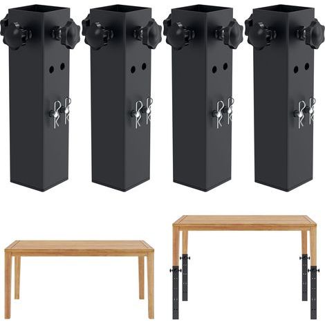Lot de 4 rallonges de pieds de table pour tables pliantes, 2 niveaux/hauteurs réglables, rehausseurs de pieds de table pliables carrés en métal pour pieds droits carrés, hauteur de la table surélevée (1/5)