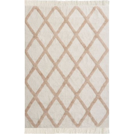 Tapis Bohème en Coton 140 x 200 cm Accessoire Décoration pour Enfants Beige Punsari (1/5)