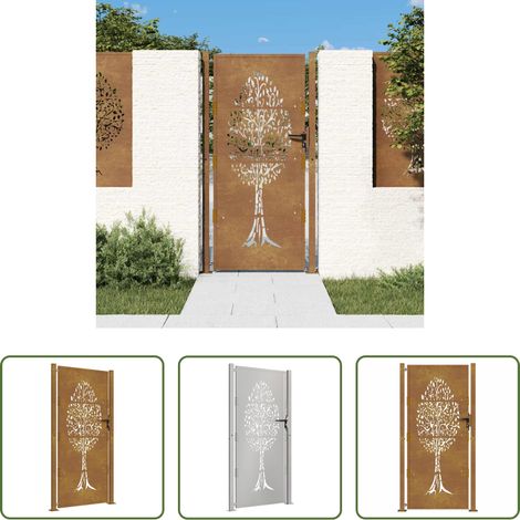 vidaXL Gartenzaun - Gartentor 100x175 cm Cortenstahl Baumdesign (1/5)