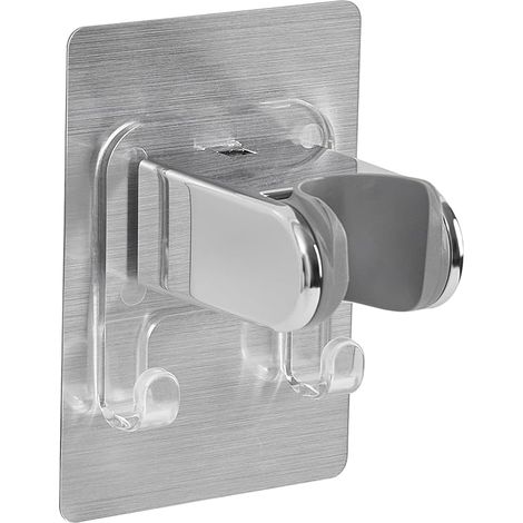 Support Pommeau de Douche sans Percage, Autocollant Support de Douche, Avec Double Crochet, Support Douchette Universel, Angle Réglable, Chrome (1/5)