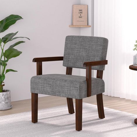 Loungesessel mit Armlehnen aus Holz, Leinen Grau, 63x66x83 cm (1/5)