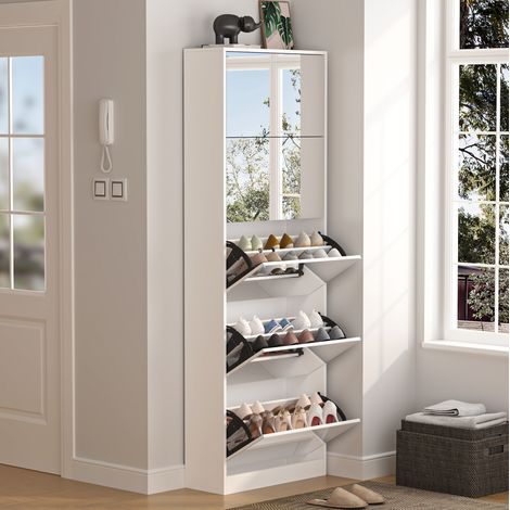 Mobile portascarpe a specchio bianco a 5 ante ribaltabili, MDF melaminico, 63 x 23,6 x 185 cm (1/5)