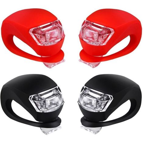 Ensemble d'éclairage de vélo LED en silicone avant et arrière - Phare et feu arrière de vélo, route étanche et de sécurité, éclairage de vélo de montagne, piles incluses, paquet de 4 (2 pièces blanche (1/4)