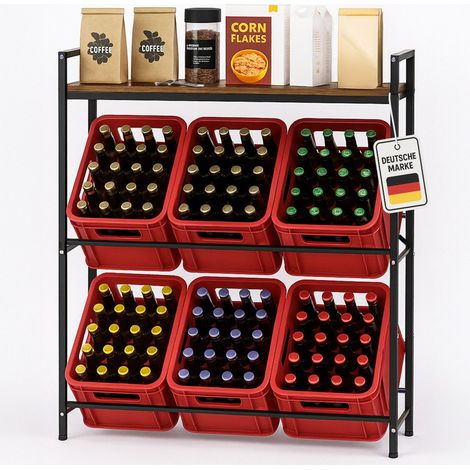 Roxlin Getränkekistenregal für 3–6 Kisten – Schwerlastregal aus Metall für Bier- & Wasserkisten – mit Ablage – bis 600 kg Tragkraft – Küche, Keller & Vorratsraum - 6 kisten mit ablage (1/5)