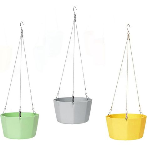 3-teiliges Set aus runden Hängeampeln (15 cm Durchmesser) mit Metallkette (1/5)