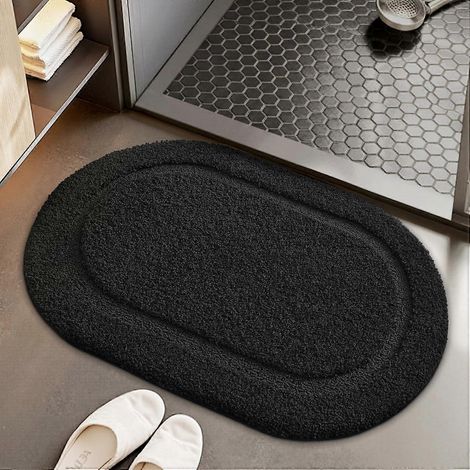 Tapis de bain noir antidérapant 40 x 60 cm, tapis de bain absorbant, tapis de baignoire doux, tapis de sortie de douche lavable pour salle de bain (1/5)