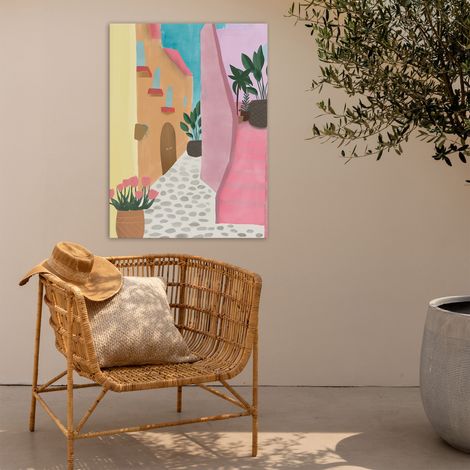 Tableau de jardin Impression du sud 50 x 70cm Rose, ocre, bleu (1/5)