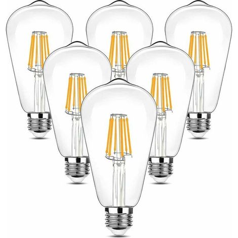 -6 Pièces Vintage LED Ampoule Edison, 90-265V 6W (Incandescent équivalent 60W) Ampoule E27, 600LM 2700K LED Blanc Chaud, ST64 Rétro Antique Style Lampe de Décoration, Pour le Restaurant Barre (1/5)