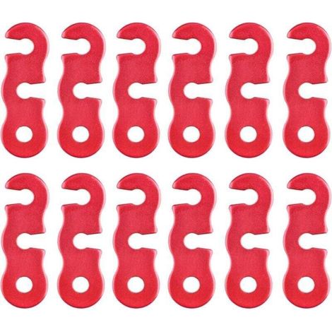 Tendeur de Corde Camping en Alliage d'Aluminium Ajusteur de Corde Guyline Tendeurs pour Tente Bâche Randonnée (Rouge - 12 Pièces)- (1/4)