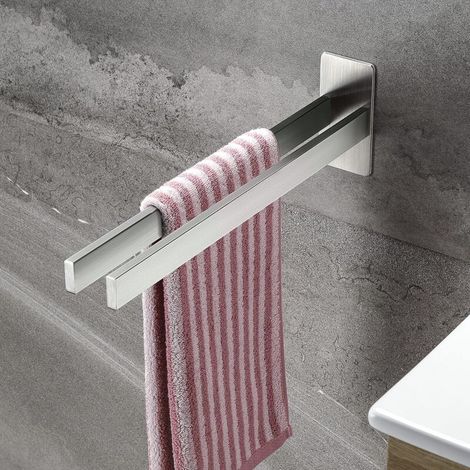 Porte-serviettes inox sans perçage, mural, adhésif pour salle de bain