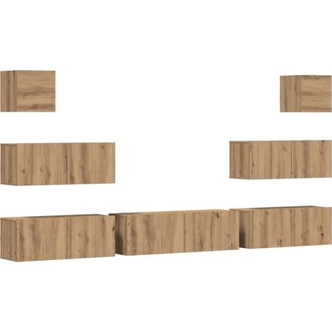 vidaXL Mueble para TV de pared madera contrachapada artesanal 7 piezas (1/2)