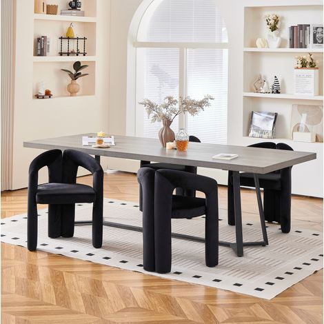 MODFU – Set de 2 sillas de comedor de chenilla con líneas geométricas y reposabrazos envolventes, respaldo ergonómico y patas reforzadas, carga 150 kg – Negro (1/5)