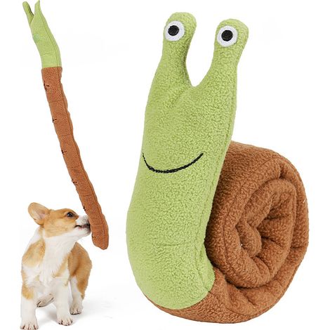 Jouet de remorqueur pour chien, anneau de dentition à mâcher pour chiot, couinant et confortable à mâcher pour animaux de compagnie, conception d'escargot vert et marron (1/5)