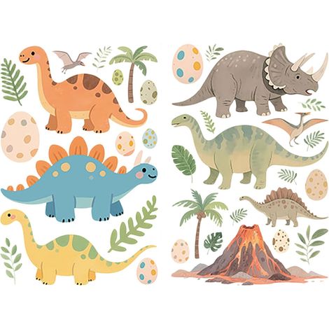 Stickers Muraux Enfants Dinosaure Autocollant Mural Enfant Papier Peint Chambre Enfant Tropical Palmier Decoration pour Chambre Bébé Garçon Salle de Jeux Bébé Pépinière (1/5)