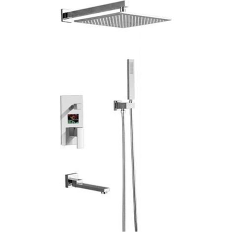 Ensemble de douche mitigeur thermostatique intelli Ensemble de robinets de douche numérique noir mat/chrome, robinet de douche de salle de bain cascade, pommeau de douche mélangeur à affichage numériq (1/5)