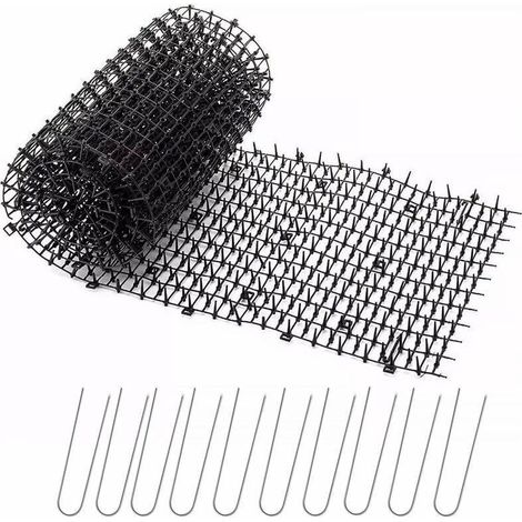 Tapis Anti Chat Jardin avec Pointes 200x30 CM avec 8 Piquets en Métal, Noir (1/4)